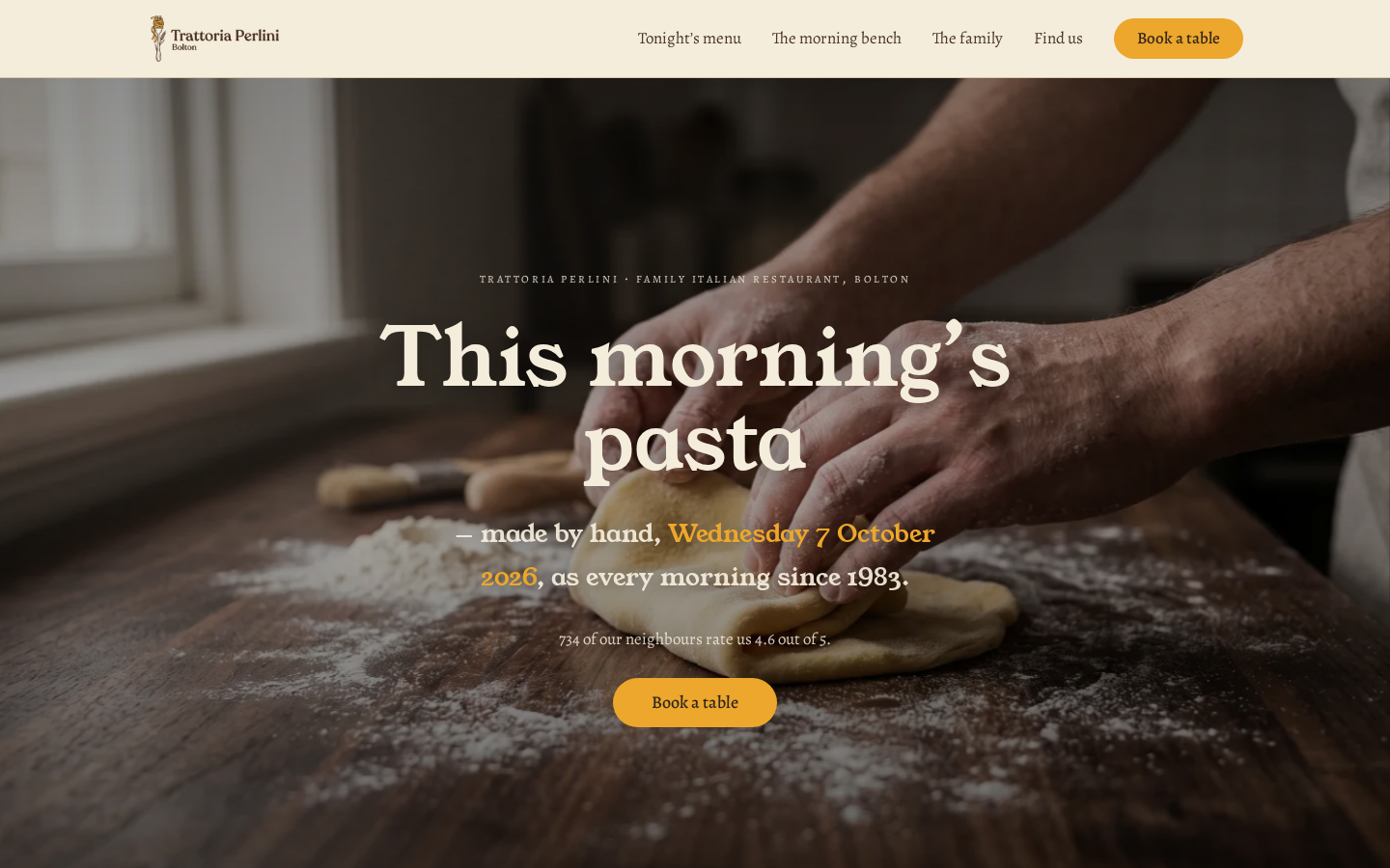 Trattoria Perlini home page on a desktop screen