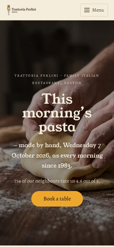 Trattoria Perlini home page on a phone